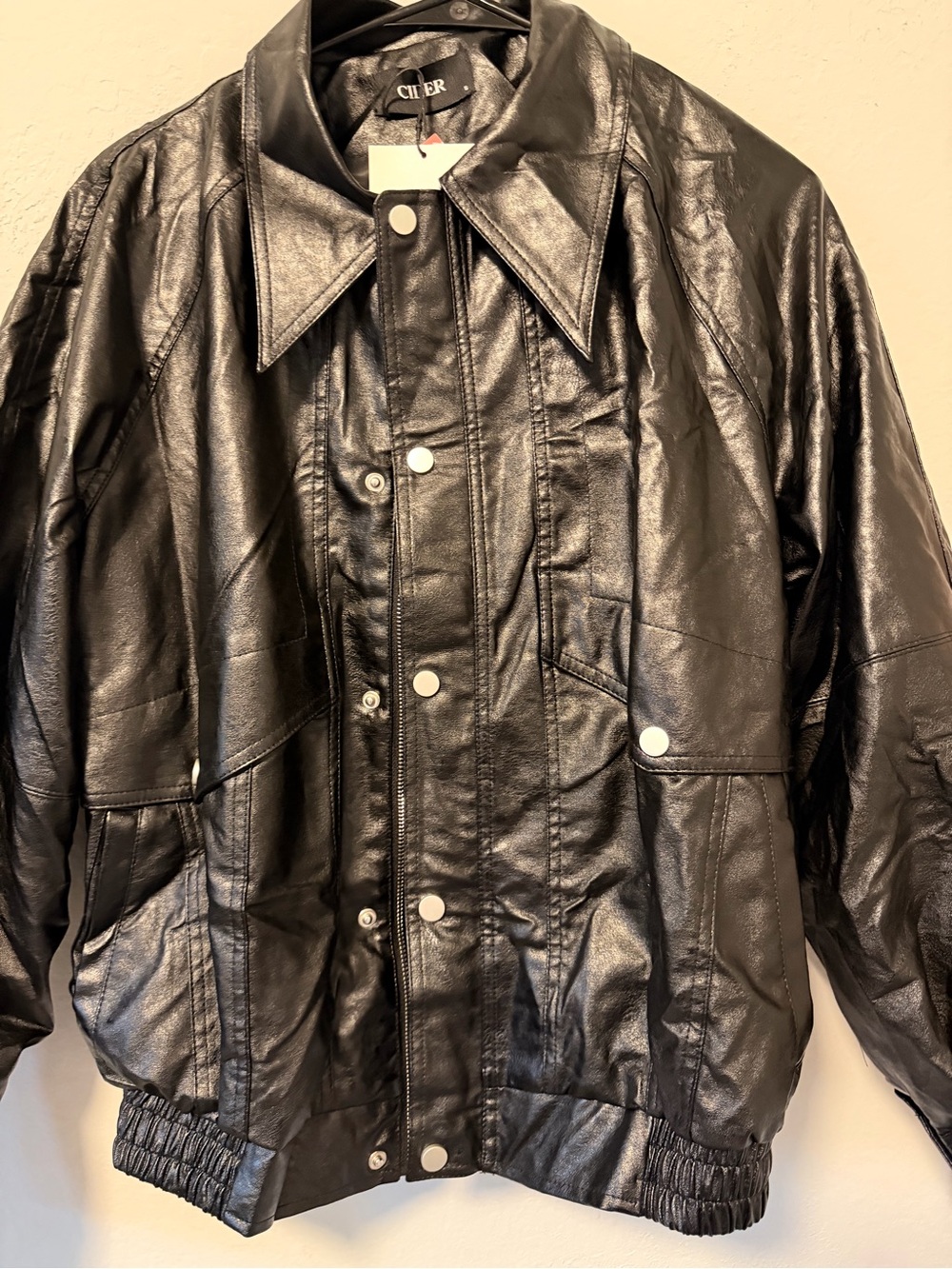 Cider Black Leather Bomber Jacket